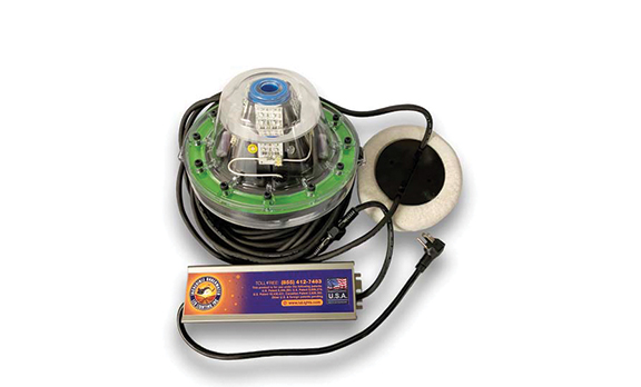 A green colored LED underwater light.
