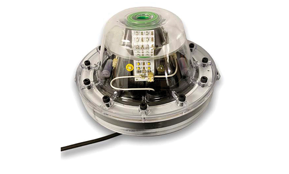 A green colored underwater LED light.