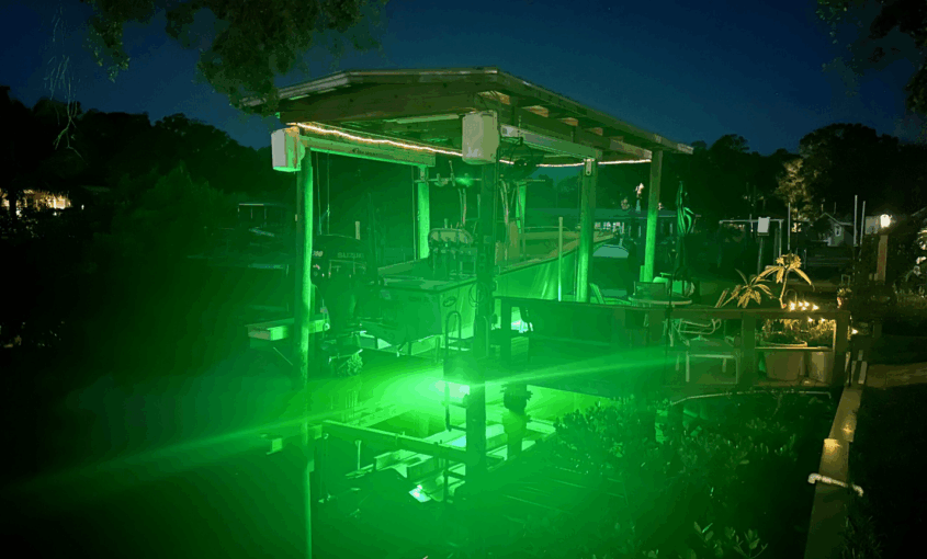 A green colored underwater LED light.