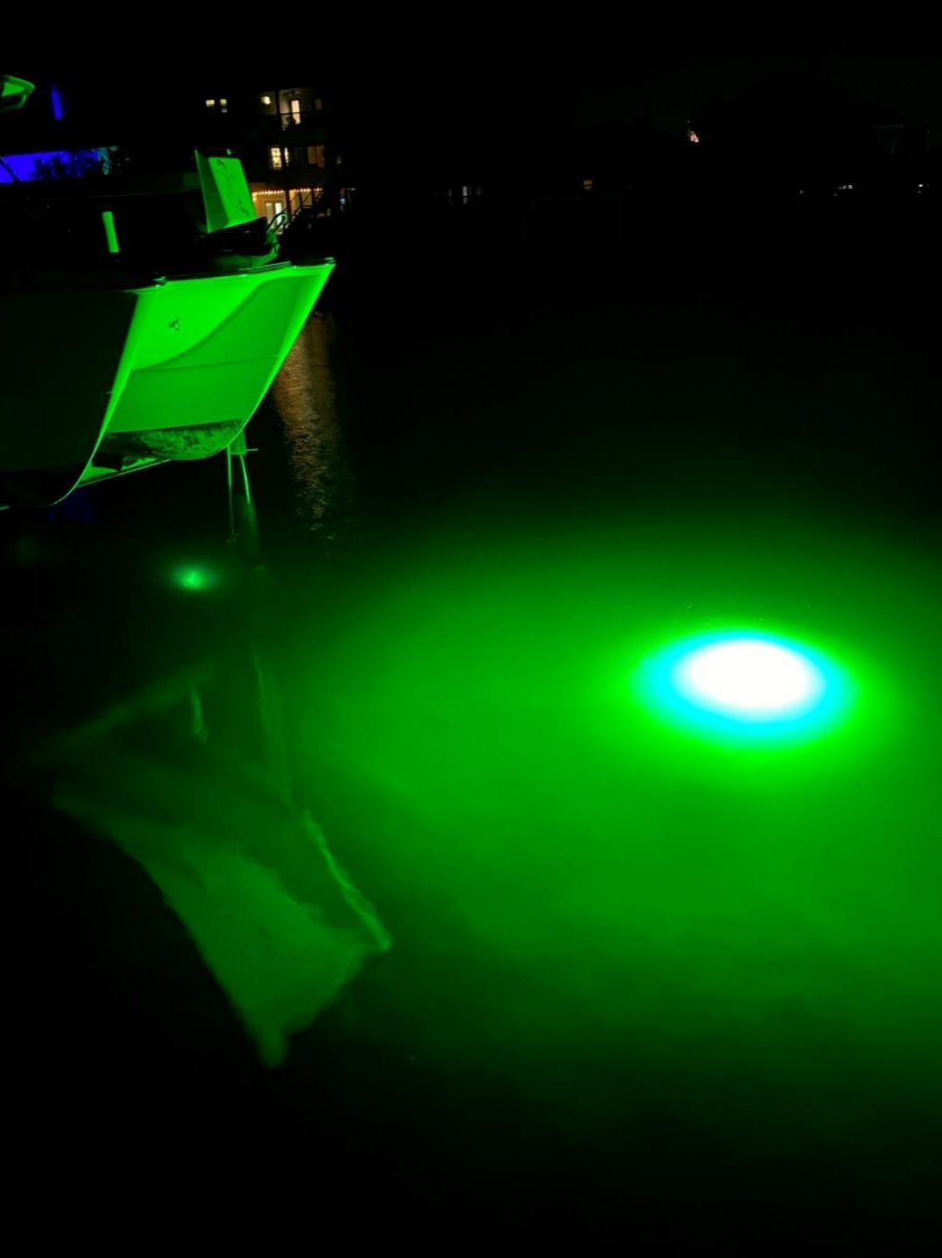 A green colored underwater LED light.