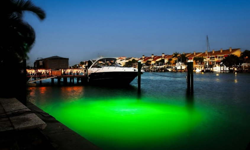 Green underwater LED lights.