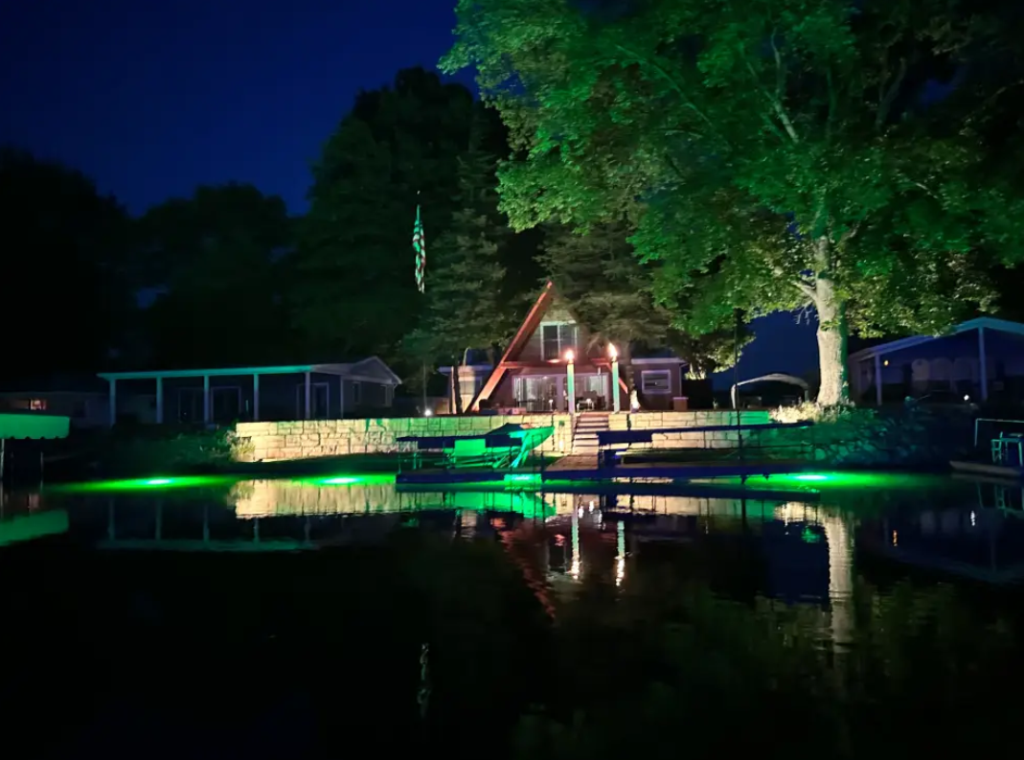 A large waterfront property with different types of LED Lights. 