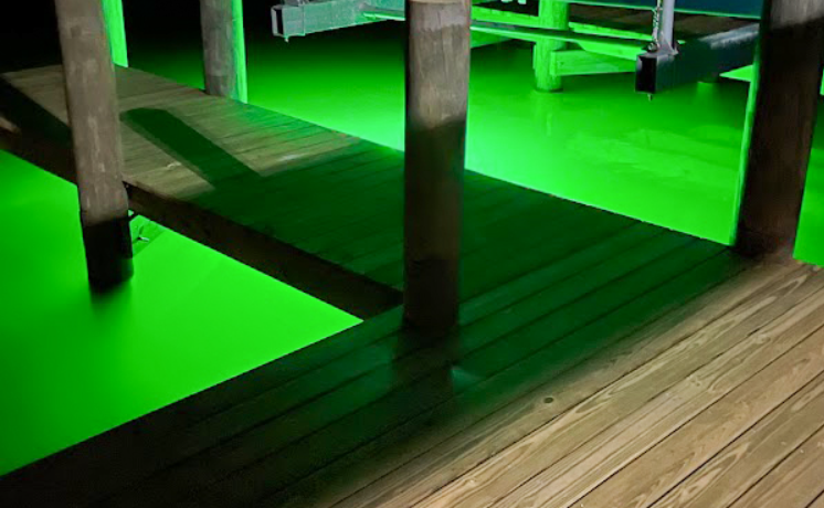 A green colored underwater LED light.