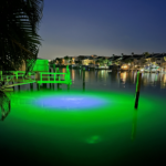 A green colored underwater LED light.